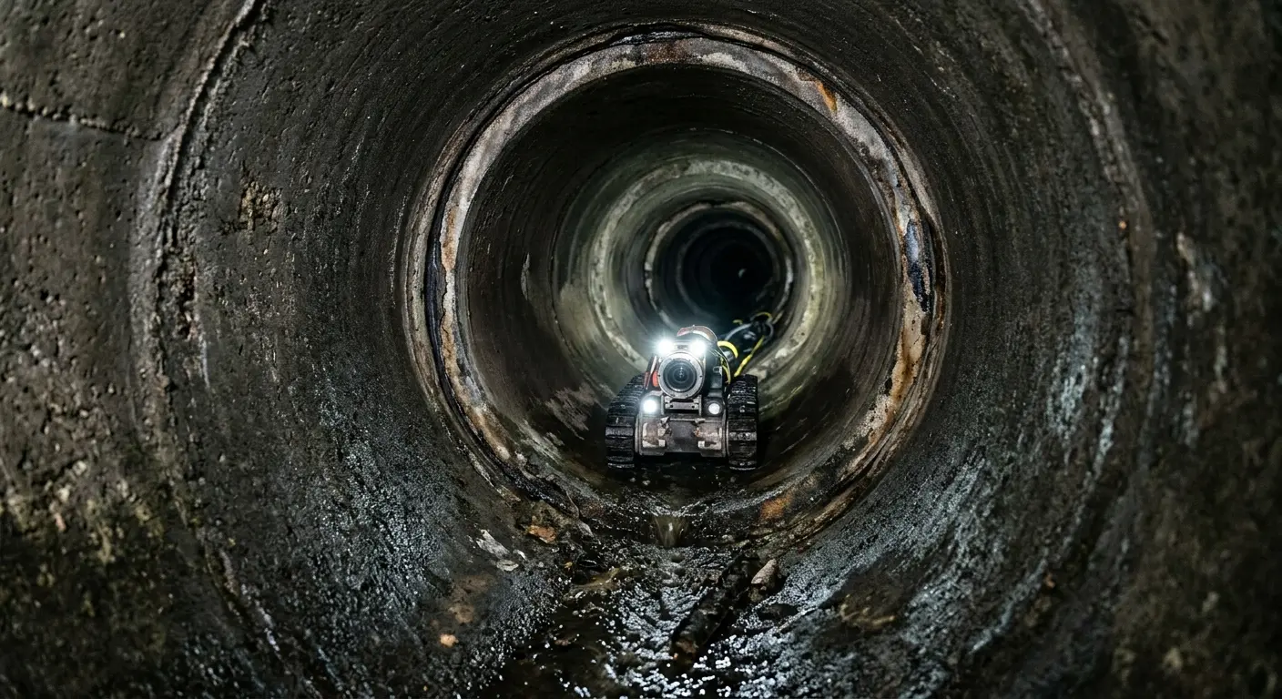 Robotic sewer camera inspecting pipe interior for Sewer Line Repair in New Britain