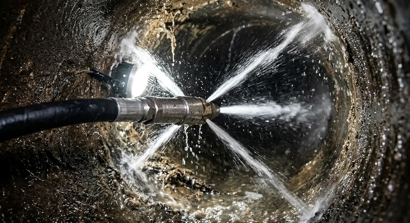 High-pressure hydro jetting nozzle cleaning sewer pipe for Storm Drain Cleaning in New Britain